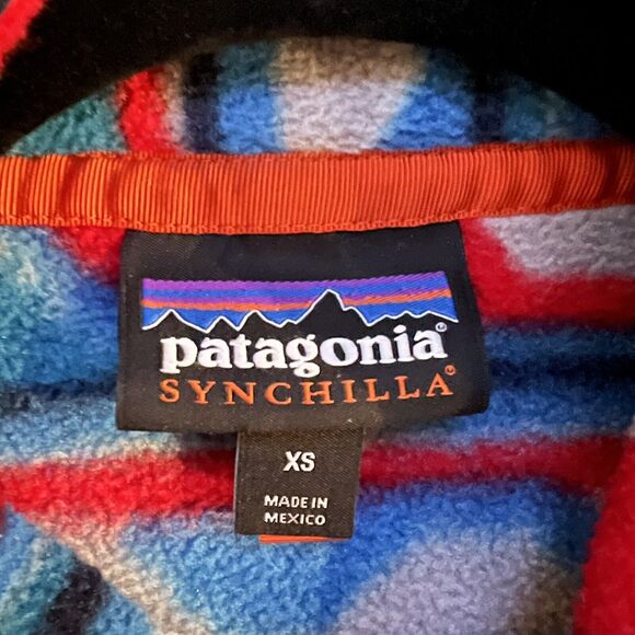 Patagonia Men’s Synchilla Snap-T Fleece Pullover Size X-SMALL Aztec Red/Blue - Picture 4 of 8